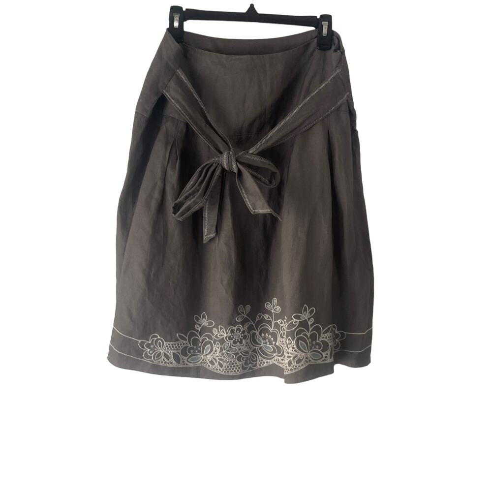 Metro Wear Women's Size Large‎ Grey Embroidered Tie Above Knee Skirt